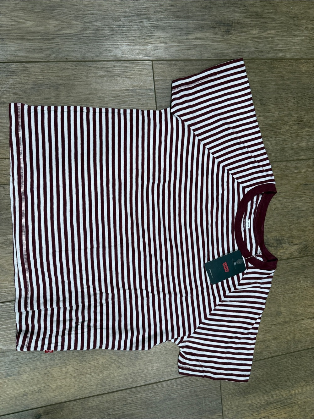 Levi's Maroon and White Striped Short Sleeve Tee